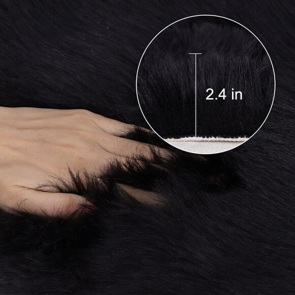 Soft Faux Fur Rug Indoor Fluffy Area Rugs Rectangle Floor Mat 2 x 3ft Black - Picture 4 of 6